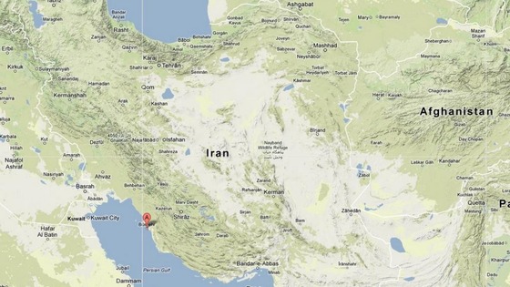 The town of Bushehr in south-western Iran is marked 'A'