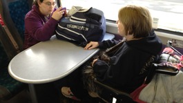 Young people on train