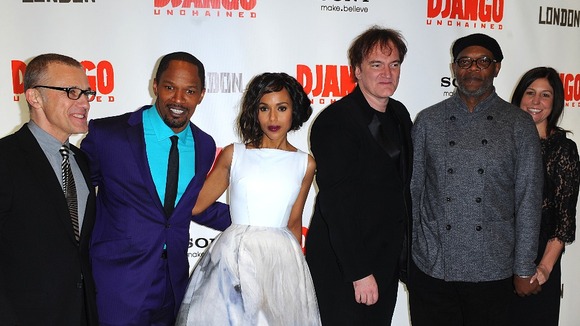 Django Unchained stars Christopher Waltz, Jamie Foxx, Kerry Washington, Quentin Tarantino, Samuel L Jackson