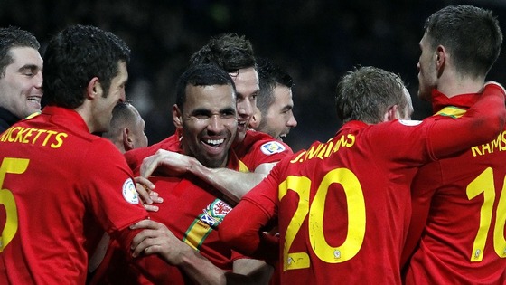 Hal Robson-Kanu celebrating his goal against Scotland