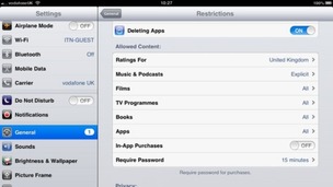 Screenshot of iPad settings