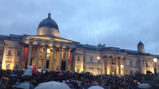Music played at Trafalgar Square, although some protesters left the 'party' early