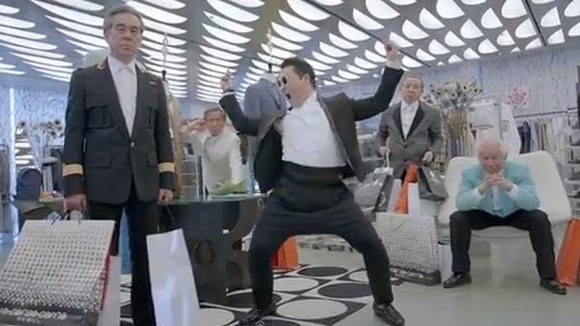 Psy performing a typically hip-swinging dance in the video for Gentleman, which has been viewed nearly 14 million times on YouTube.