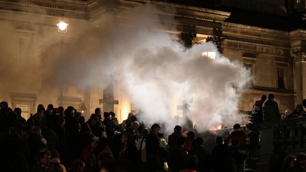 Nine people were arrested in Trafalgar Square last night.