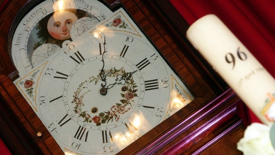 The ornate 18th century clock is on display at Liverpool Town Hall on the 24th anniversary of the Hillsborough tragedy.