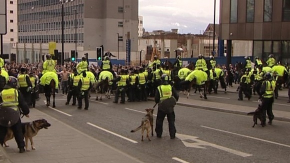 There is a strong police presence outside St. James's Park.