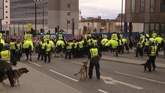 There is a strong police presence outside St. James's Park.