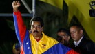 Nicolas Maduro celebrates after the official results gave him victory