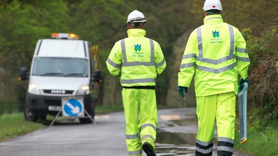 Welsh Water workers dealing with a blockage