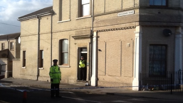 Police cordon around the house in Lowestoft, Suffolk