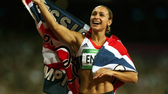 Jessica Ennis celebrating her Olympic Heptathlon gold at London 2012.