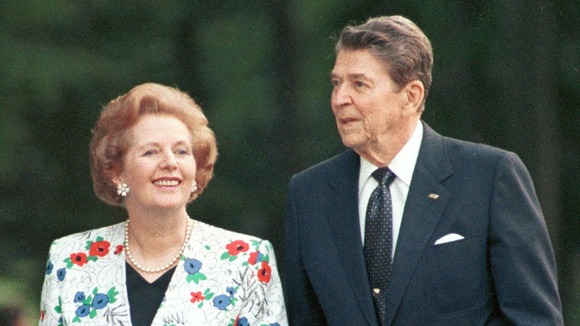 US Regan and Thatcher during the annual G7 summitt in Toronto, in June 1988.