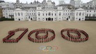 Guardsmen from the Grenadier, Coldstream, Scots and Welsh Guards mark 100 days to go at Horse Guards Parade 