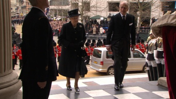 The Queen and Duke of Edinburgh arrive at St Paul's for Lady Thatcher's funeral.