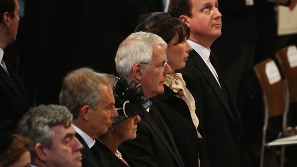 Former Prime Ministers at Margaret Thatcher's funeral.