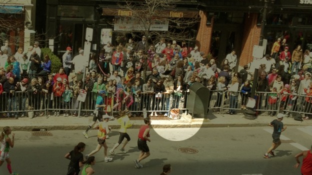 The white bag is highlighted in this image of Boylston Street in Boston