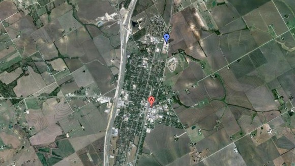 The chemical plant lies on the north-eastern edge of West (blue marker)