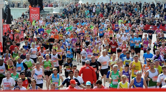 Runners head to the finish line at last year's London Marathon.