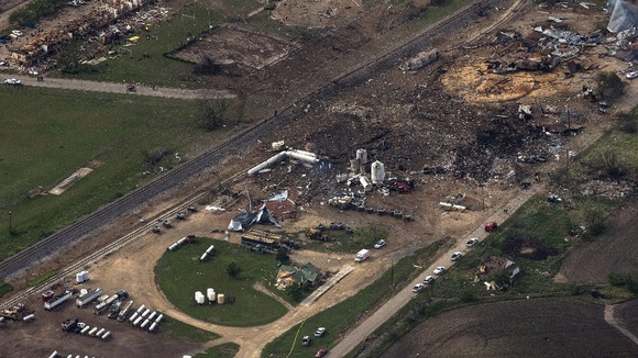 An aerial view shows the aftermath of the huge blast.