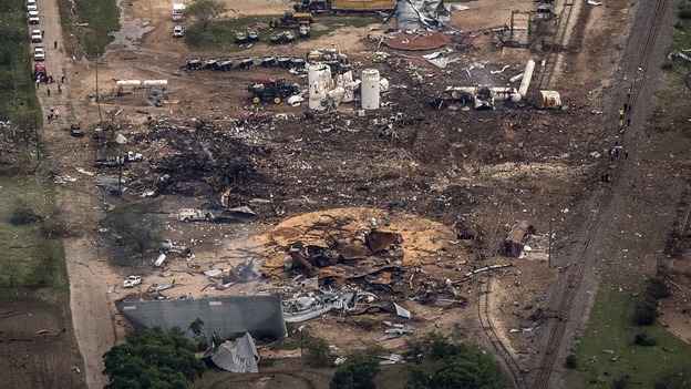 An aerial view shows the aftermath of the huge blast.