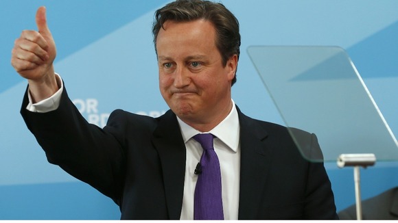 David Cameron addresses Conservative Party supporters at the Amberside Sports Club in Nuneaton.