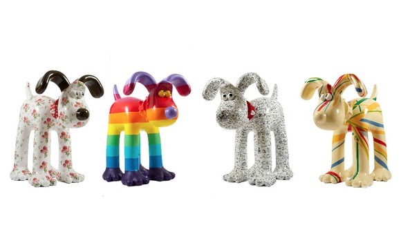 Gromit designs by Cath Kidston, Richard Williams, Simon Tofield, and Sir Paul Smith (from left to right)