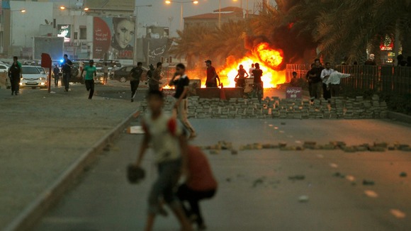 Dozens of young men skirmished with security forces west of Manama