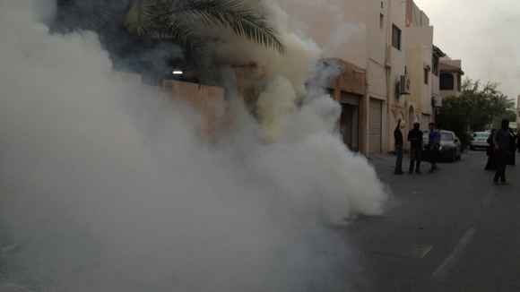 Protesters say they tear gas has been fired at protesters in Bahrain.