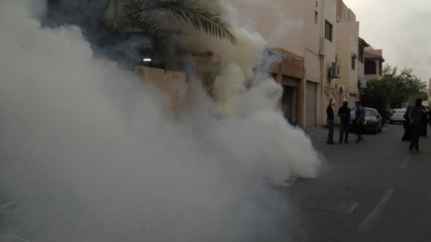 Protesters say they tear gas has been fired at protesters in Bahrain.
