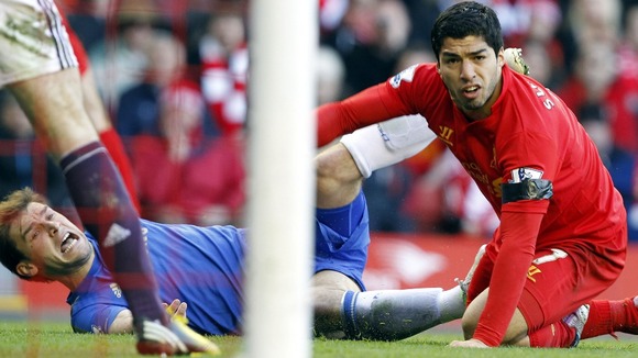 Liverpool's Luis Suarez (right) and Chelsea's Branislav Ivanovic