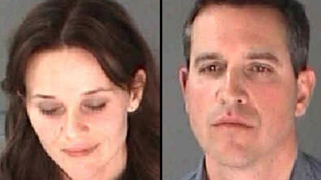 Police images of Reese Witherspoon, left, her husband James Toth after their arrests