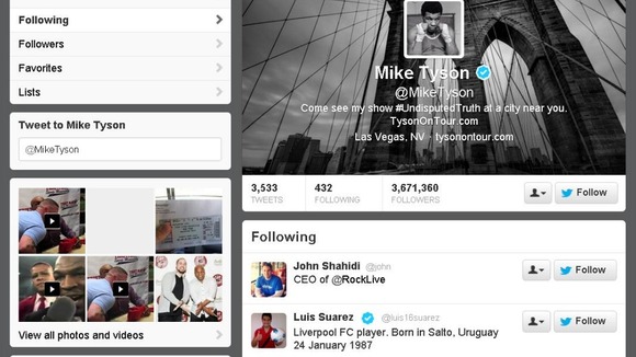 Mike Tyson's Twitter profile as of this morning