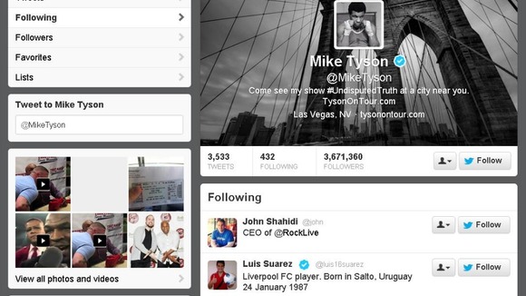 Mike Tyson followed fellow biter Luis Suarez on Twitter