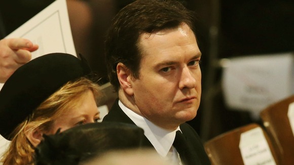 George Osborne pictured at Baroness thatcher's funeral.