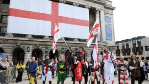 Crowds celebrate St George's day in Nottingham's Old Market Square