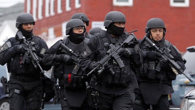SWAT teams seen during the hunt for the bomb suspects