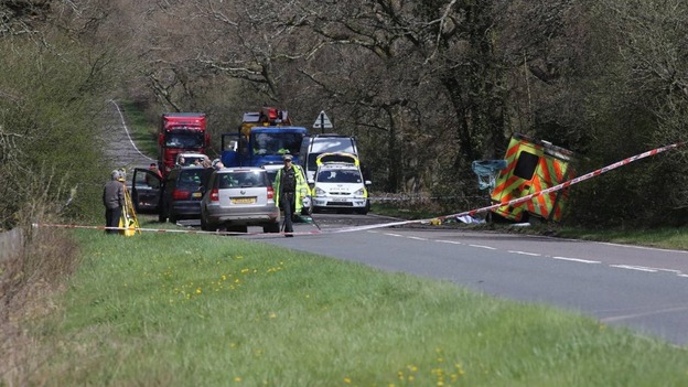 Picture of scene of ambulance crash which killed two.