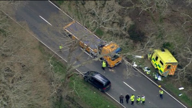 Two people have died after an ambulance hit a tree in Hampshire.