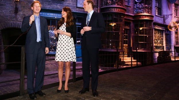 The Duke and Duchess of Cambridge and Prince Harry share a joke over a spell or two.