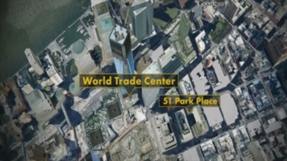 An aerial view of Manhatten shows the street's proximity to the World Trade Center site.