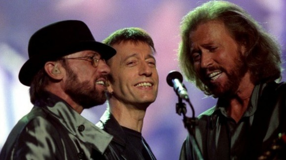 Maurice, Robin and Barry Gibb at a Wembley stadium concert in 2001.