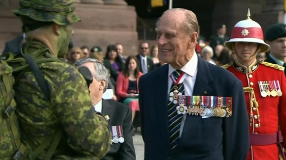 The Duke of Edinburgh chats to troops