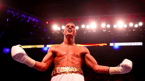 Anthony Ogogo celebrates his second round stoppage win against Kieron Gray