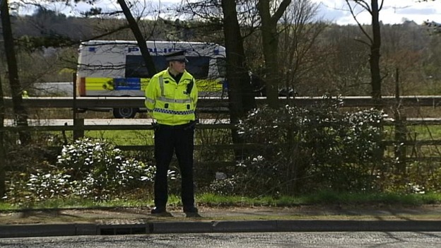 Police officer directs traffic on the M9 yesterday