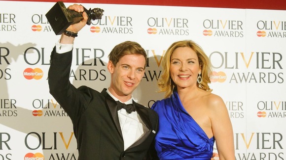 Winner of the Best Actor Olivier Award Luke Treadaway with presenter Kim Cattrall.