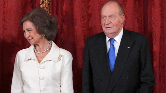 Spain's Queen Sofia and King Juan Carlos at Royal Palace.