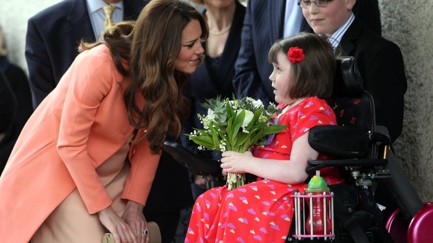 The Duchess of Cambridge meets Sally Evans, eight, from Salisbury