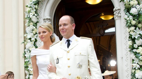 Prince Albert II of Monaco and Princess Charlene are pictured as they leave the Church Sainte Devote in Monte-Carlo.