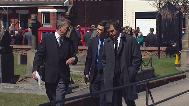 Andy Burnham MP and Steve Rotheram MP enter the church