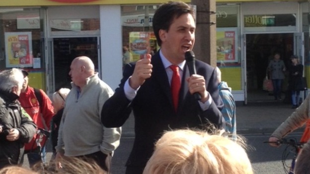 Ed Miliband, Leader of the Labour Party, speaking to the public in Cleveleys